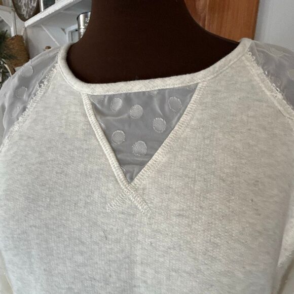 Anthropologie Hunter Dixon Swiss dot sheer sleeve blouse women’s size medium cre - Picture 2 of 8